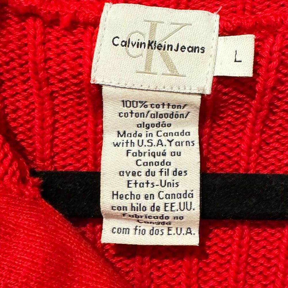 Calvin Klein Red Cotton Zip Up Ribbed Sweater - Size Large - Picture 3 of 10